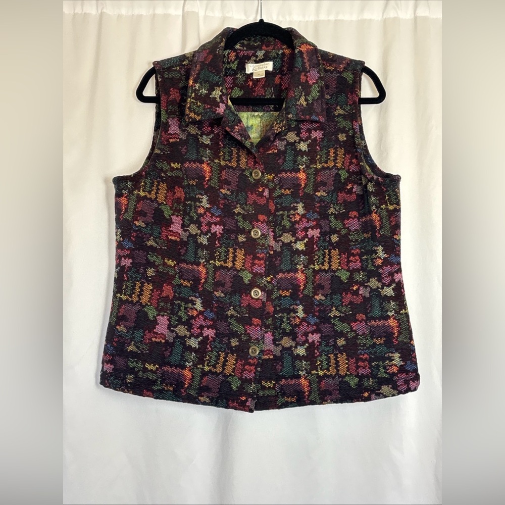 Christopher & Banks Tapestry Vest XL Abstract Art Woven Button Front XL‎